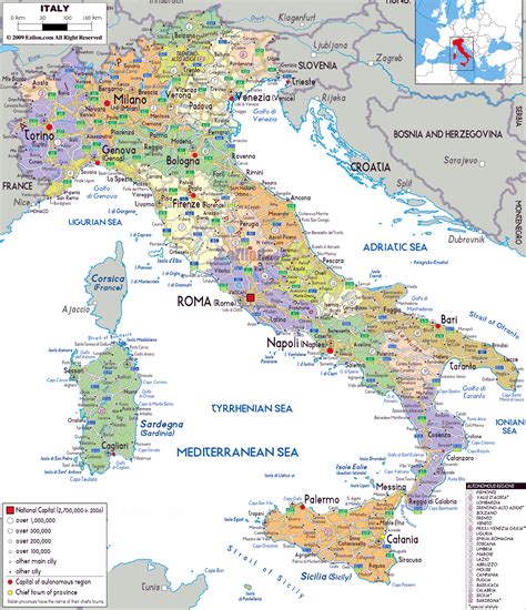 Large Political And Administrative Map Of Italy With Roads Cities And