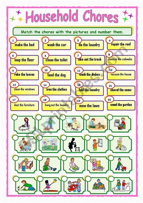 Household Chores Matching 33 Esl Worksheet By Gitasiva