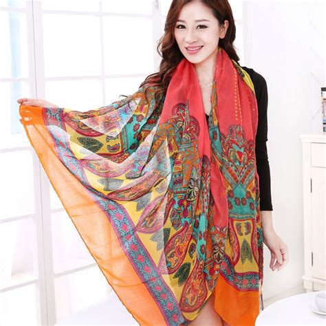 Exotic Geometry Print Shawl And Scarf Women Voile Wrap Scarves Brand New Spliced Design Long