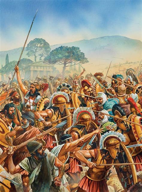 Pausanius Nephew Of Leonidas Holds His Dory High Urging His Hoplites
