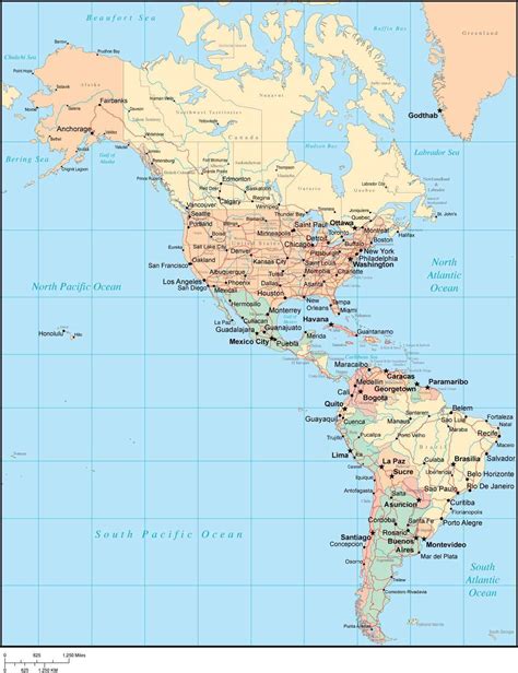 Multi Color N And S America Map With Countries Major Cities