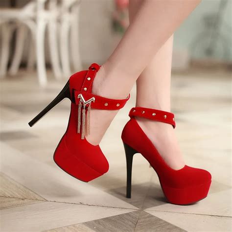 New Fashion Sexy High Heels Women Pumps Ankle Strap Evening Shoes Woman Platform Shoes Round Toe