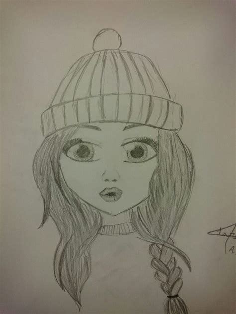 Girl wearing a beanie :-P what so ever | Beanie drawing, How to draw a