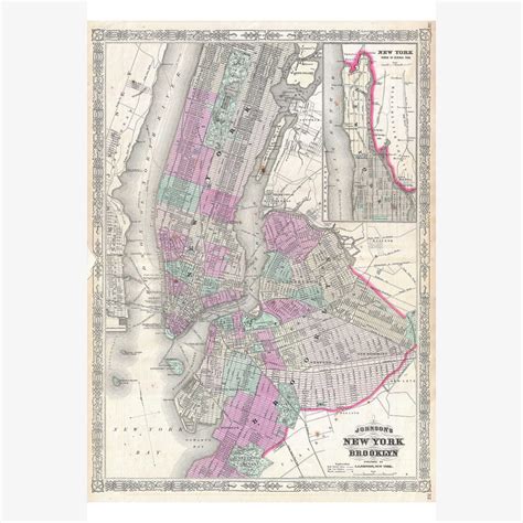 New York City And Brooklyn 1866 Johnson Map Beautiful Etsy