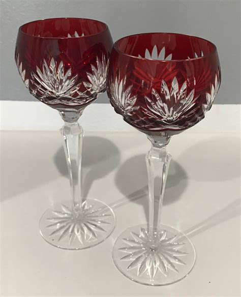 Ajka Caroline Ruby Red Cased Cut To Clear Crystal Wine Goblets Set Of 2