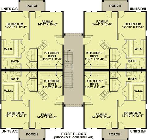 Plan 83130dc 8 Unit Traditional Apartment Dwelling Duplex Floor