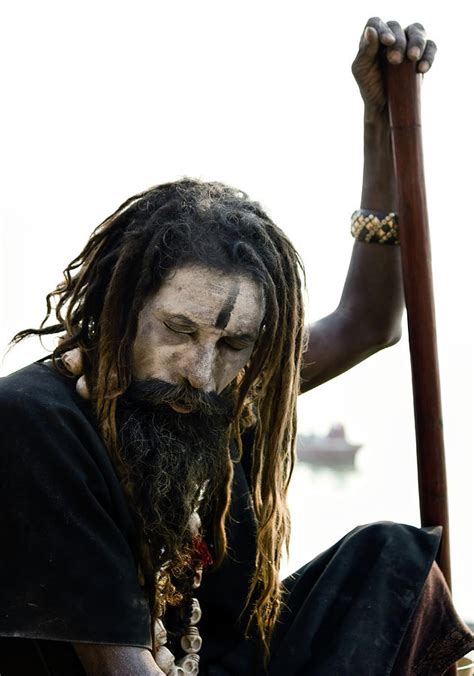 Varanasi India Portrait Of A Hindu Bearded Sadhu Pilgrim Or Aghori