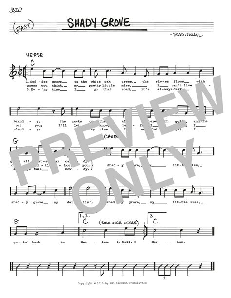 Appalachian Folk Song Shady Grove Sheet Music Download Printable