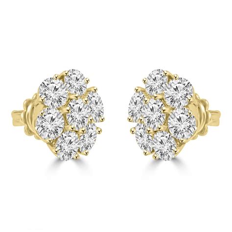 1 80 Ct Round Cut Diamond Cluster Earrings In 14 Kt Yellow Gold