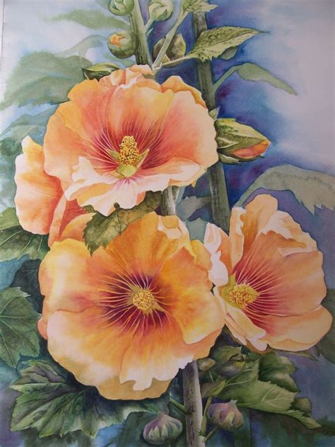 Hollyhocks | Art and Diseño | Pinterest | Watercolor flowers