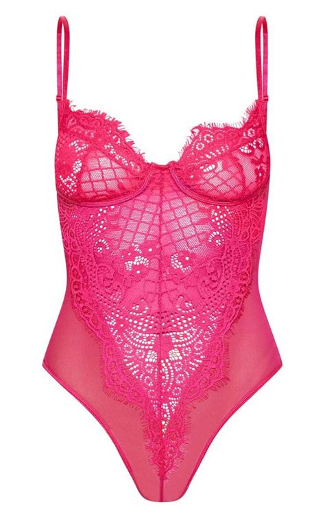 Plt Hot Pink Floral Lace Mesh Body Pink Lace Bodysuit Pink Lace Tops