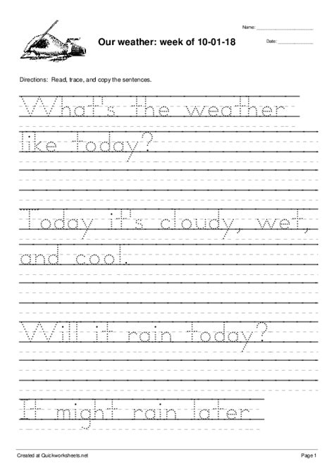 With these worksheets students are not required to write cursive on. Our weather: week of 10-01-18 - Handwriting Worksheet ...