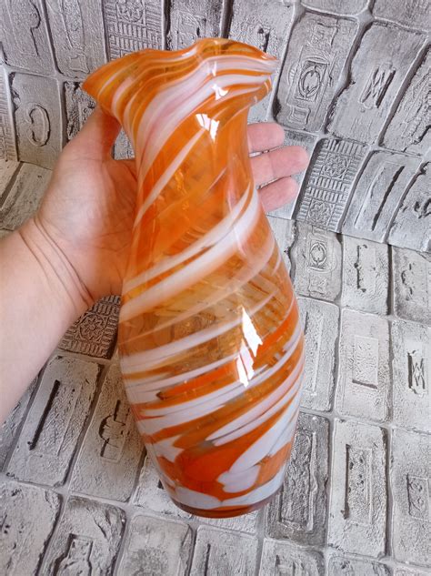 Vintage Multi Colored Blown Glass Vase Orange Glass Vase Etsy