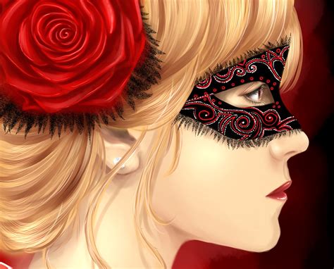 Painting Art Roses Masks Head Girls Girl Fantasy