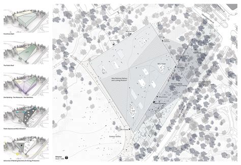 Site plan and diagrams Snøhetta proposal for the New National Gallery Ludwig Museum Image