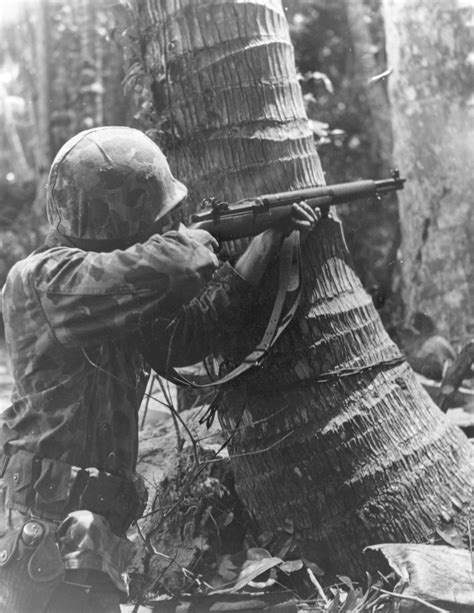 [photo] us marine with m1 garand rifle on bougainville solomon islands 1943 1945 world war
