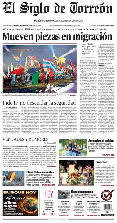 Newspaper El Siglo De Torreon Mexico Newspapers In Mexico Saturday