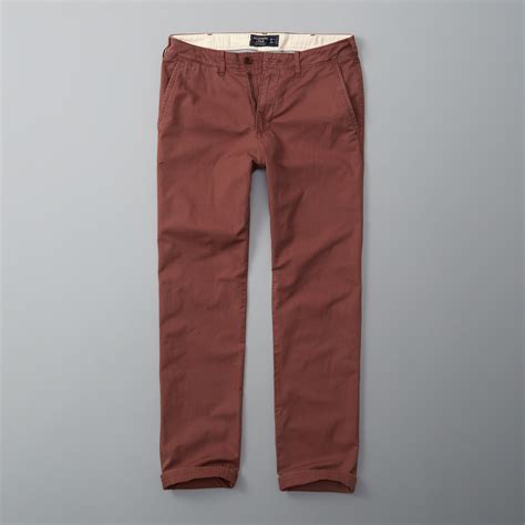 lyst abercrombie and fitch slim straight chino pants in red for men