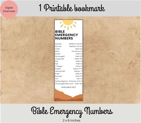 Bible Emergency Numbers Printable Bookmark Bible Digital Womenbook Mark