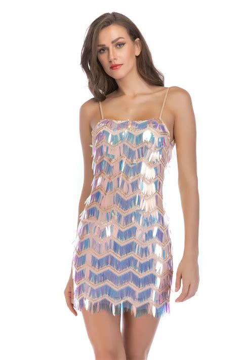 Summer Women Night Club Party Dress Pink Sequin Strapless Backless
