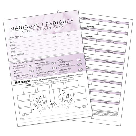 Buy Manicure Pedicure Client Record Card Consultation Form For Mobile Therapists Salons A