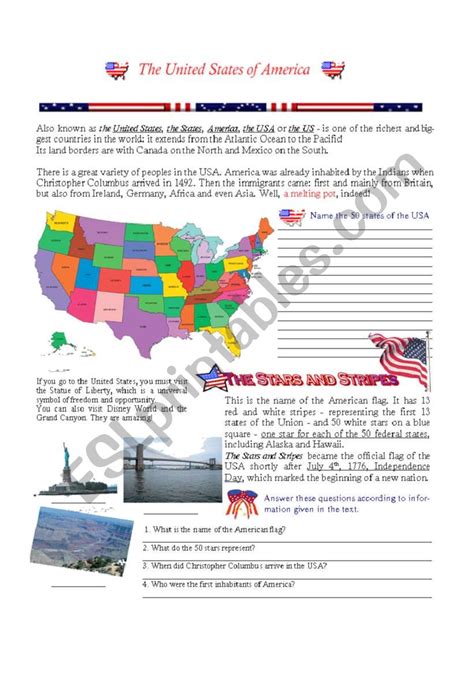 The United States Of America Esl Worksheet By Doroteia F