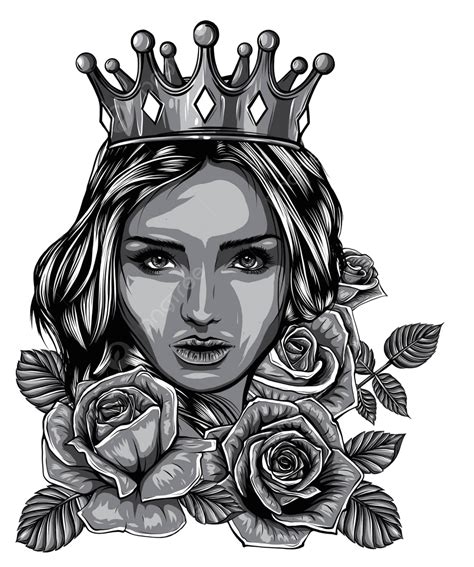 Vintageinspired Regal Woman Tattoo And Tshirt Design In Monochromatic