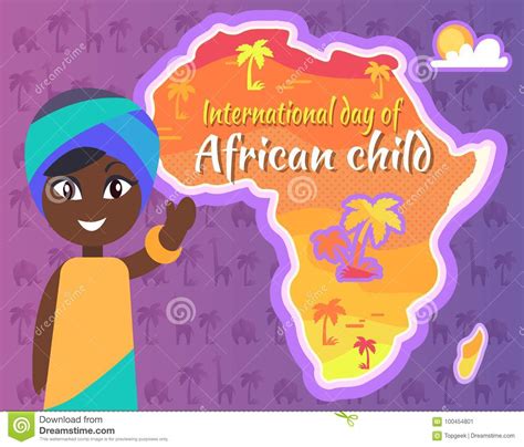 International African Child Day Postcard With Gril Stock Vector