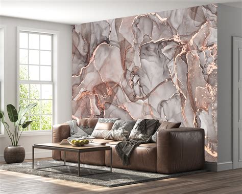 Pink Grey Marble Wallpaper Wall Mural For Living Room Peel Etsy Uk