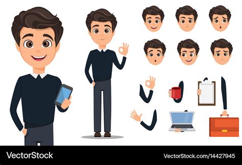 Business Man Cartoon Character Creation Set Young Vector Image