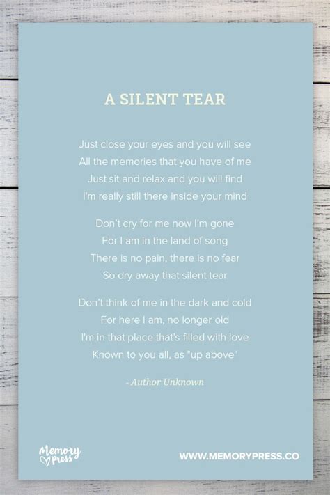 A Silent Tear Author Unknown A Collection Of Religious Funeral Poems