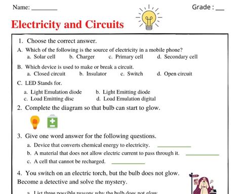Electric Circuit Worksheets Pdf