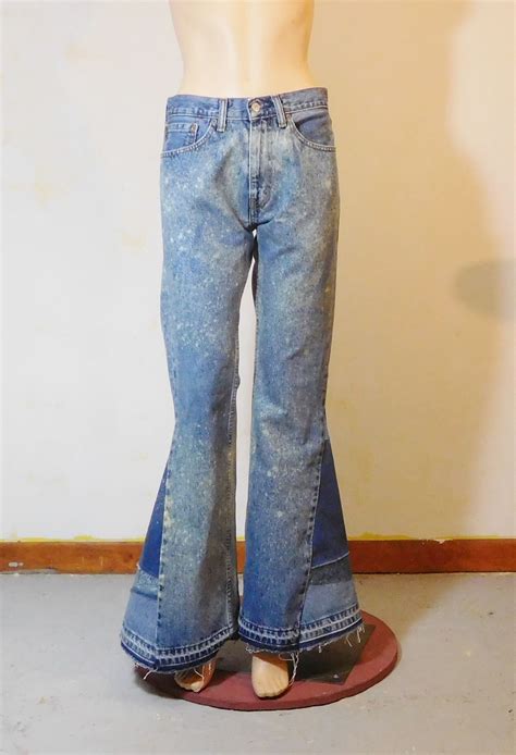 Mens Levi 517 Bell Bottom Jeans Upcycled Peace Patch Frayed Etsy