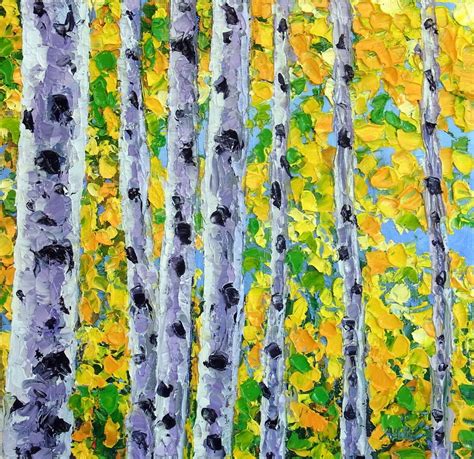 Birch Tree Landscape Yellow Tree Forest Small Oil Painting