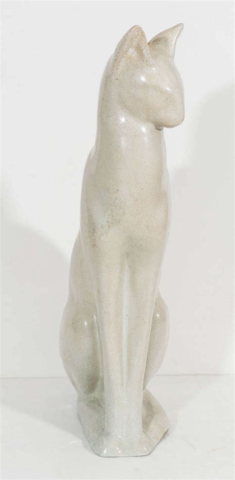 Pair Of Midcentury French Art Deco Ceramic Siamese Cat Sculptures For