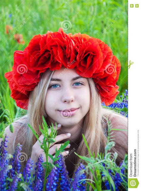 Young Girl In The Poppy Field Stock Image Image Of Portrait Meadow