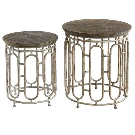 Allyson Textured Metal And Wood End Tables Set Of 2 Accent Table