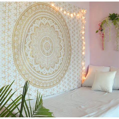 Golden Mandala Tapestry Wall Hanging Twin Size Boho Dorm Room Indian