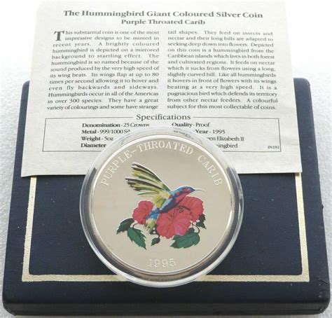 1995 Turks Caicos Purple Throated Carib 25 Crowns Silver Proof 5oz Coin