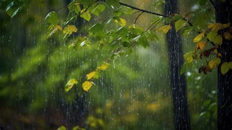 Rain Falling Down On A Tree Leaves Background Rain Beautiful Nature