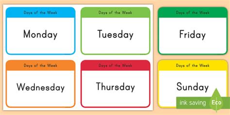 Days Of The Week Flash Cards Hecho Por Educadores Twinkl