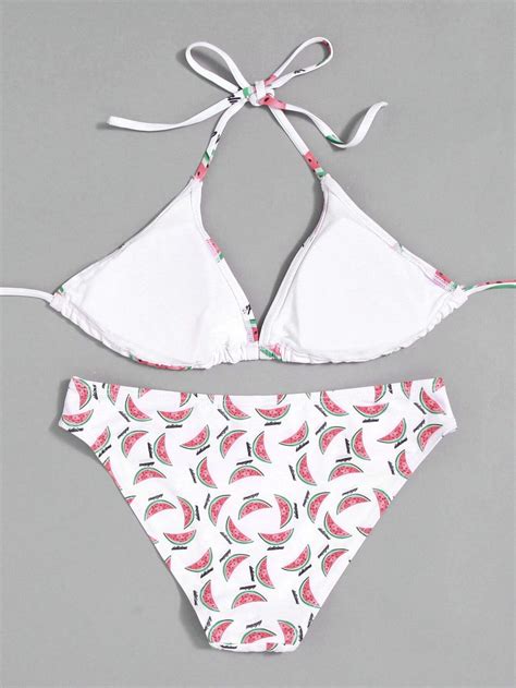 Watermelon Print Triangle Bikini Set Sheinsheinside