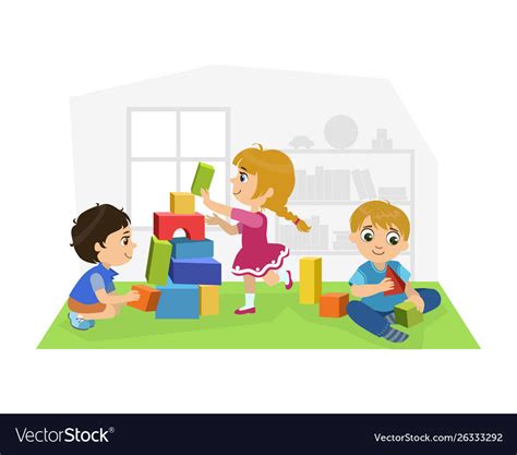 Cute Boys And Girl Sitting On Floor Playing Vector Image