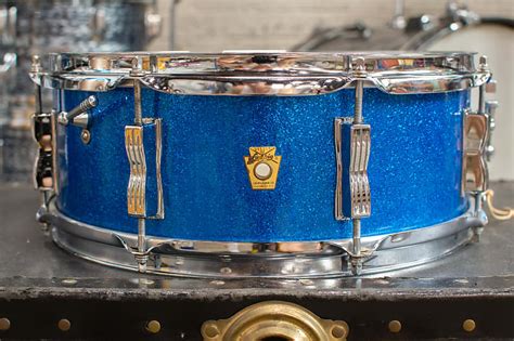 1960s Ludwig 5x14 Blue Sparkle Jazz Festival Snare Drum Reverb