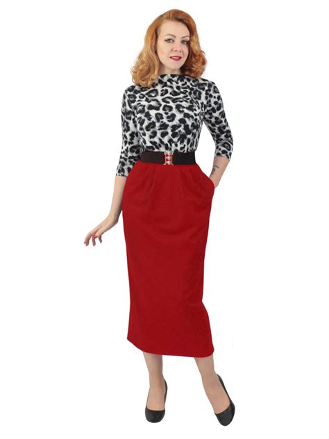 Pocket Pencil Skirt Red Flannel From Vivien Of Holloway