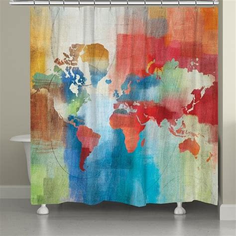 laural home colorful world map shower curtain overstock 15870312