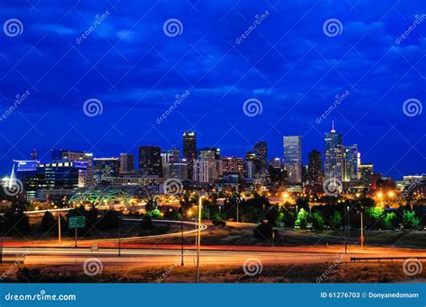 Skyline Of Denver At Night In Colorado Usa Editorial Stock Photo
