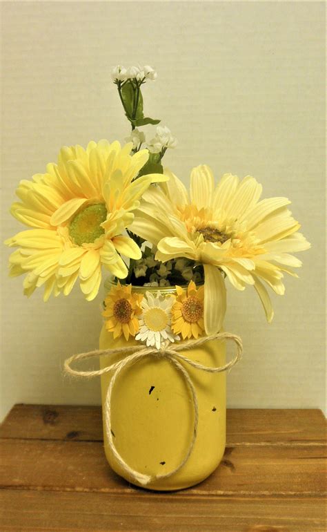 Mason Jar Vase Yellow Mason Jar Sunflower Flower Etsy Mason Jar