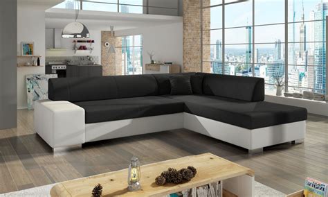 Two sofas merged together at the end to form a right angle. L-Shaped Upholstered Corner Sofa Bed with Storage PORTO