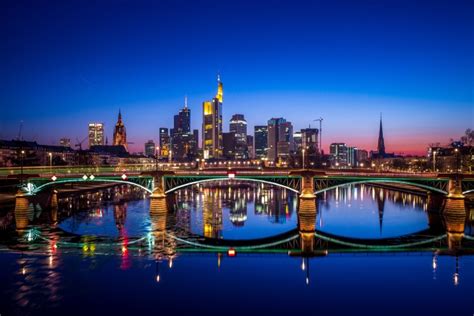 Wallpaper Night Modern Architecture Germany Lights Frankfurt